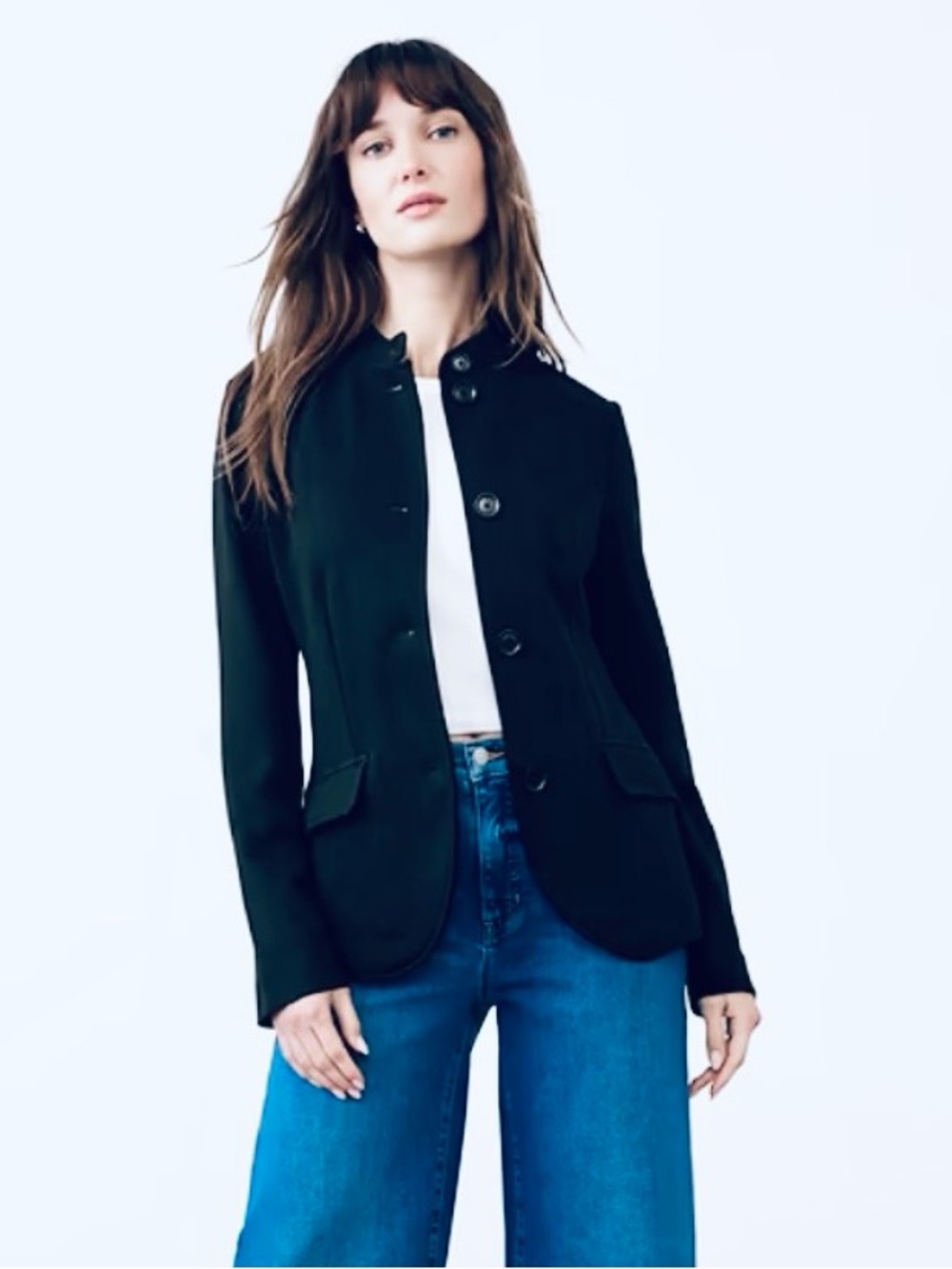 Banana Republic Knit Pique Military Blazer XL Preppy Navy Stretch Office Career